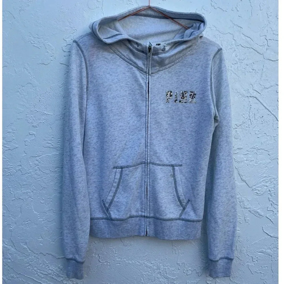 Victoria Secret Pink Womens Full Zip Up Hoodie Jacket Gray Sz XS - Picture 1 of 10